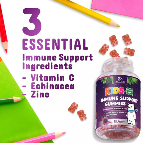 Kids Immune Support Gummies with Vitamin C, Zinc & Echinacea, Daily Childrens Im