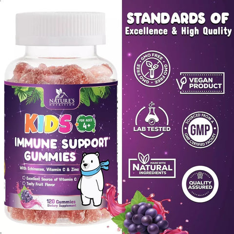 Kids Immune Support Gummies with Vitamin C, Zinc & Echinacea, Daily Childrens Im