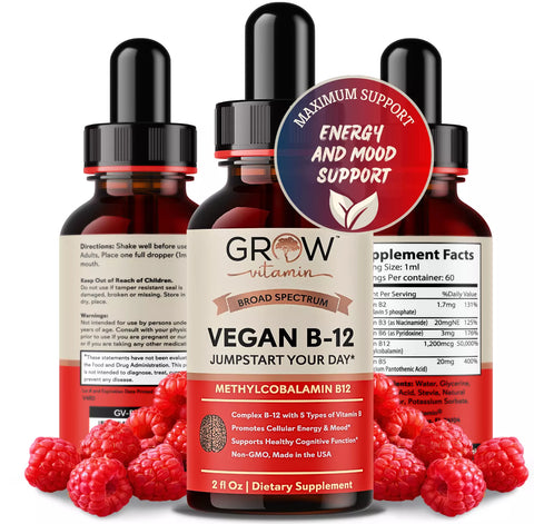 Gotas Liquidas Sublinguales De Vitamina B12 Veganas - Hecho por Grow Vitamin