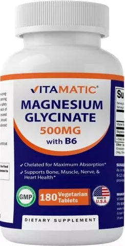 Glicinato De Magnesio De Maxima Potencia 500 Mg, 180 Capsulas, con Vitamina B6