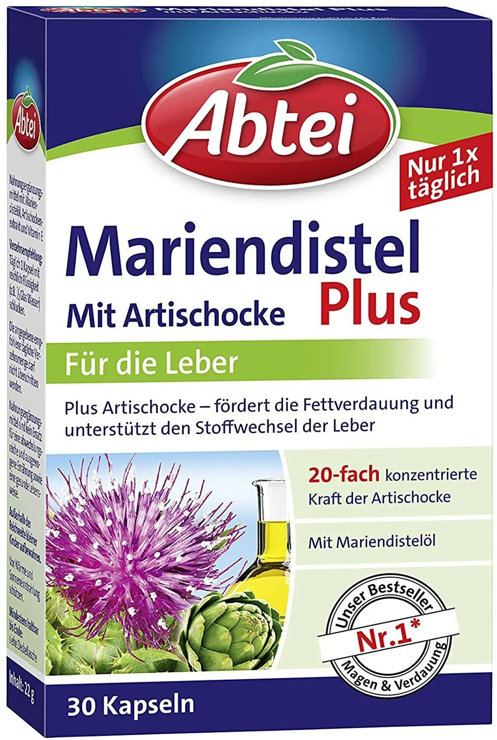 Abtei Mariendiestel Plus + Carciofo per Leberstoffwechel & Fettverdauung 30 Pz.