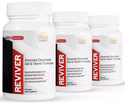 3 Pack Reviver, fórmula de sal y vitaminas con electrolitos-60 Cápsulas x3