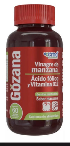 Gozana Vinagre de Manzana Ácido fólico y vitaminaB12 60gomitas Sabor Manzana