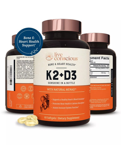 LiveWell Vitamina K2 MK7 con suplemento D3 - Vitamina K,D3 5000 UI -60 cápsulas