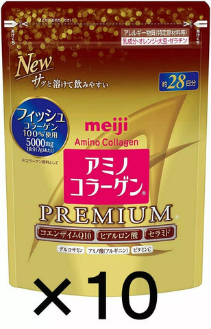 Meiji Premium Amino Colágeno Polvo, 28days (196g) X 10 Rellenable