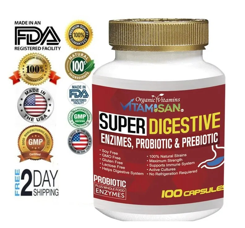 Enhanced Super Digestive Enzymes 100 Caps  probiotic & prebiotic