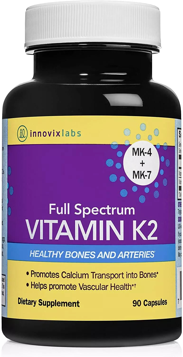 Vitamina K2 con MK-7 y MK-4, apoya huesos y arterias saludables, 90 cápsulas