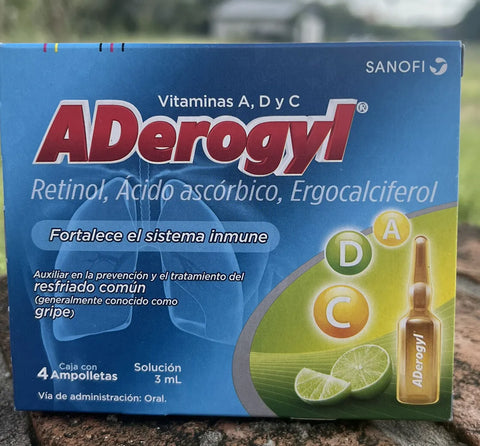 ADEROGYL vitaminas A, D y C prevenir gripes resfriados.Help Prevent Cold 4 Vials