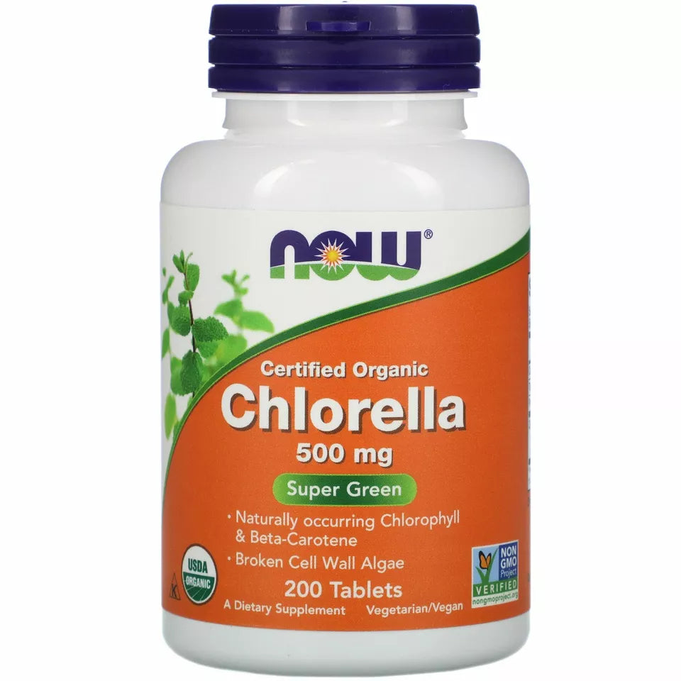 NOW FOODS 200tabs 500mg Organic Chlorella, The Powerful Superfood Detox