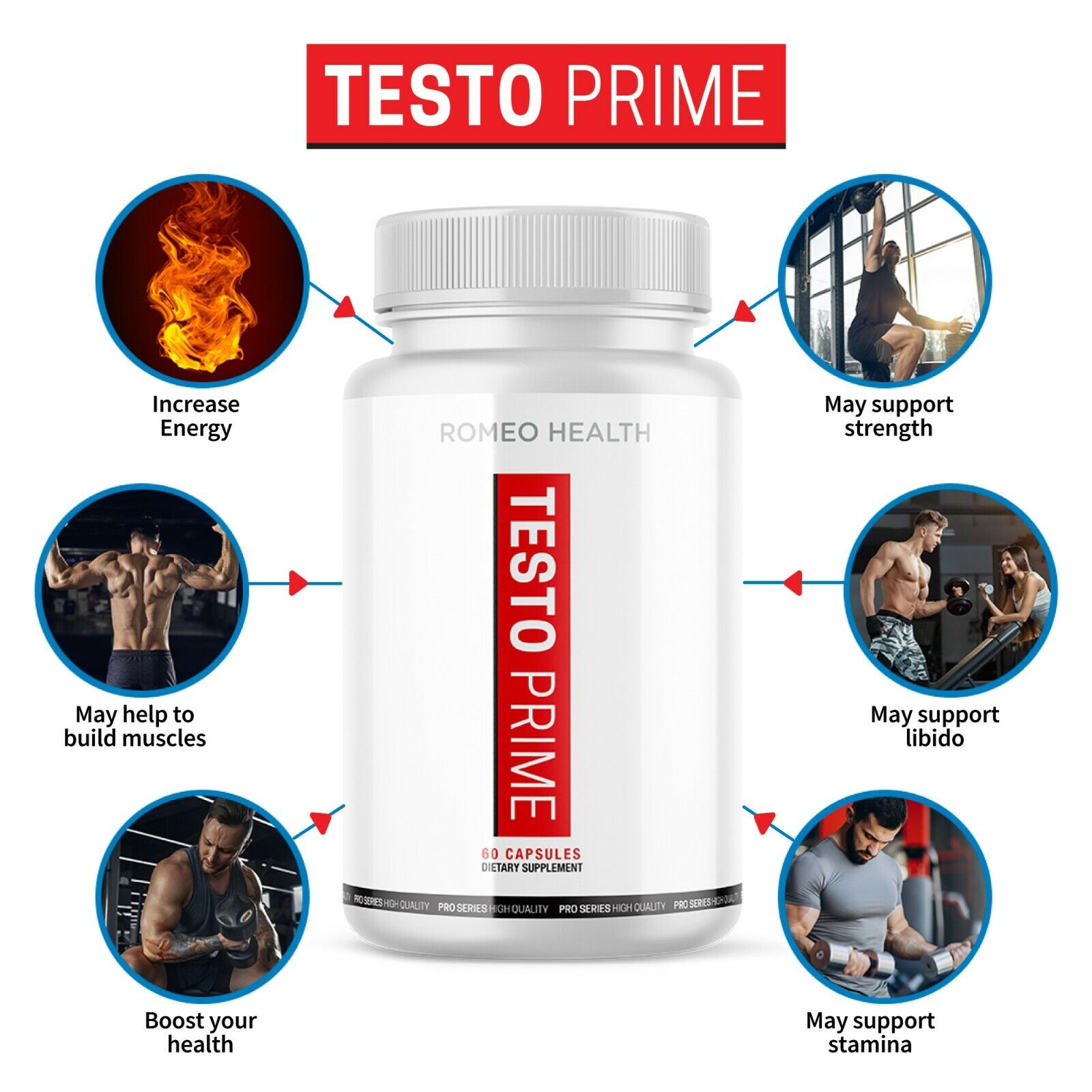 (4 Pack)TESTO PRIME -Male Enhancement Testosterone Booster Stamina - 60 Caps