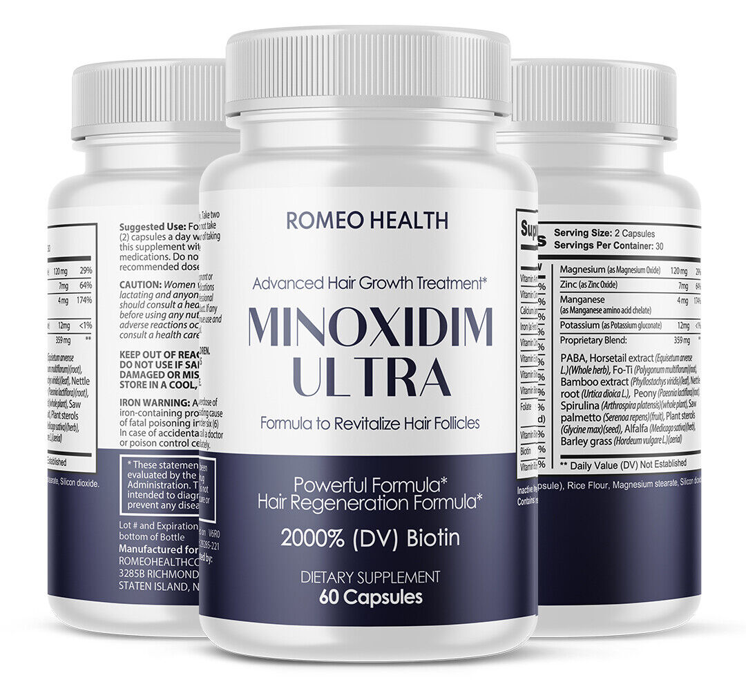 4 pack! Minoxidim Ultra Hair Growth Formula Extra Strength Hair Regrowth 60ct