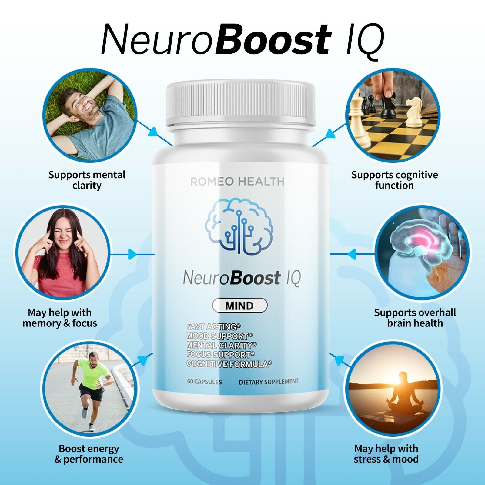 3 BOTTLES! NEUROBOOST IQ Brain Booster Vitamins Nootropic Memory Supplement
