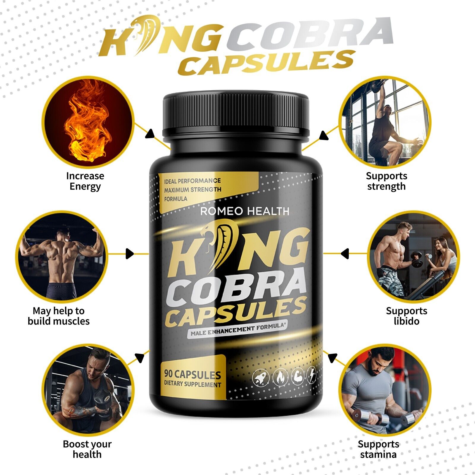 (3 Pack) King Cobra Testosterone Booster Capsules, Male Enhancement, Stamina,