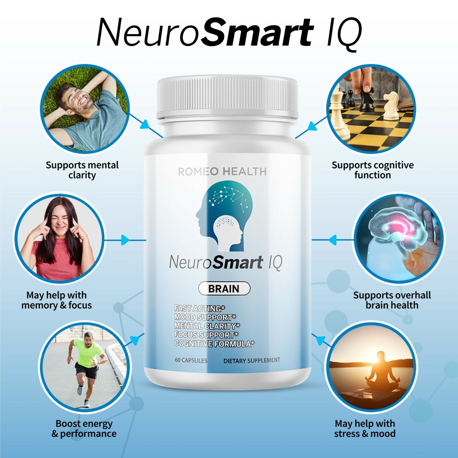 2 BOTTLES! NeuroSmart IQ Brain Nootropic Mind Energy Brain Booster 60 Capsules